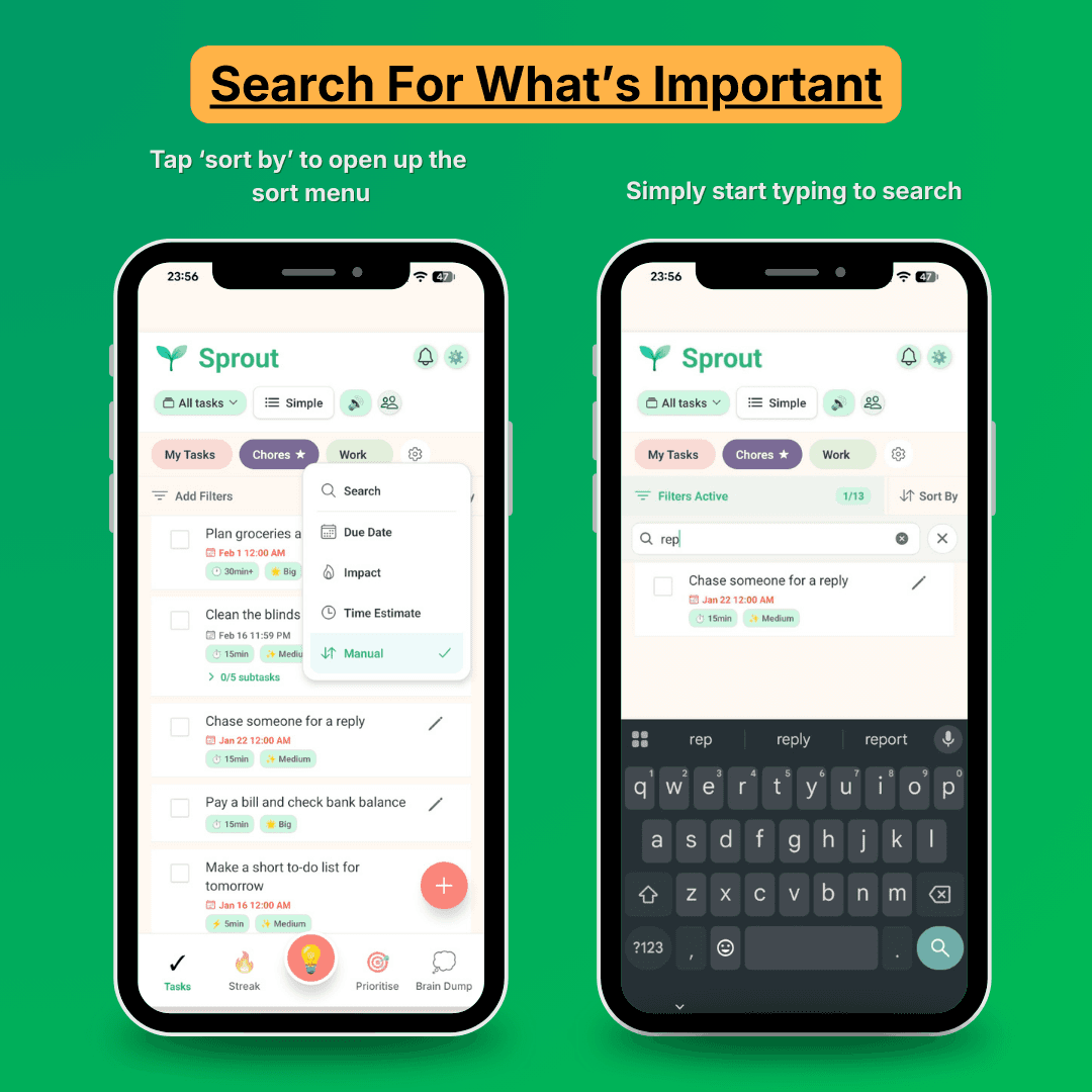 Search & Sort: Find Any Task Instantly